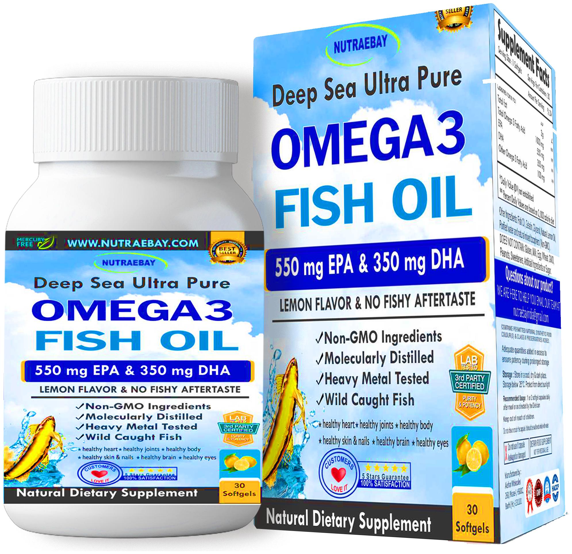 

NUTRAEBAY Omega-3 Fish Oil 1000mg Triple Strength (550mg EPA 350mg DHA) Deep Sea Ultra Pure 30 Softgels (Pack Of 1)