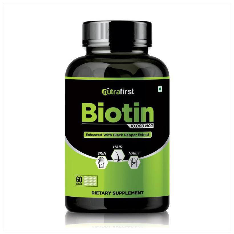 

Nutrafirst Biotin For Hair Growth Improve Skin And Strengthens Nails Supplements With Black Pepper 60 Capsules 10000 Mcg (Pack of 1)