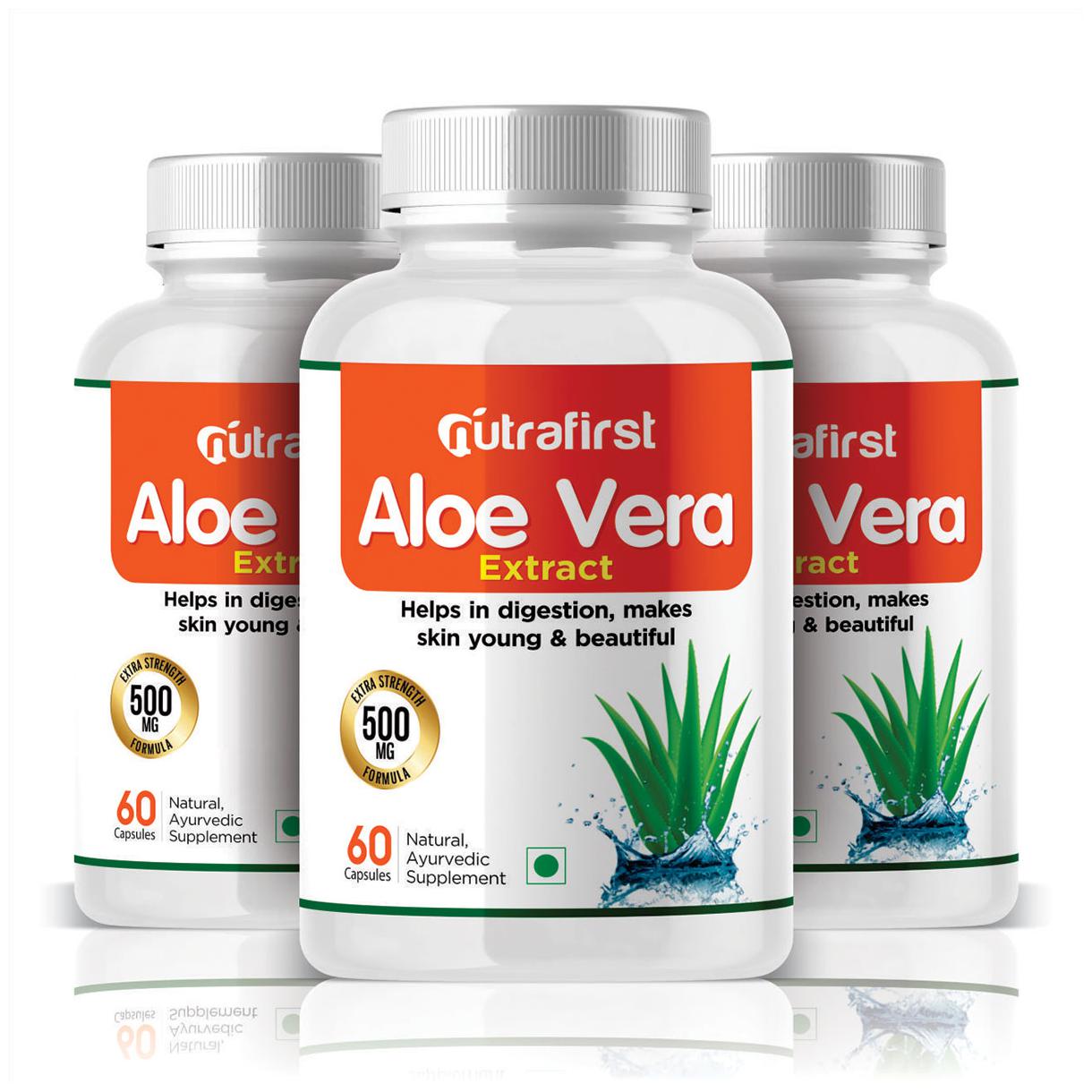 

Nutrafirst Natural Ayurevedic Aloevera extract for Healthy skin 60 Capsules (Pack of 3)