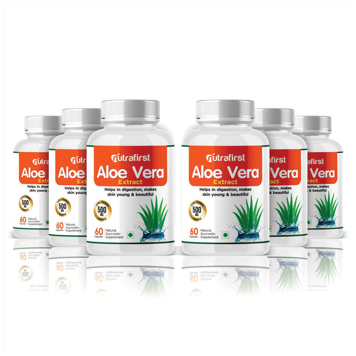 

Nutrafirst Natural Ayurevedic Aloevera extract for Healthy skin 60 Capsules (Pack of 6)
