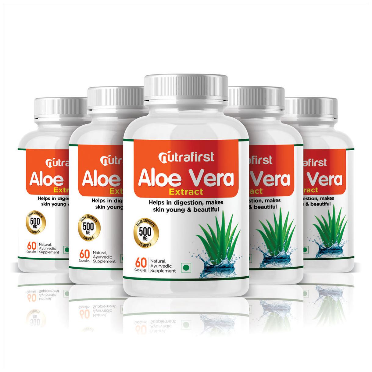 

Nutrafirst Natural Ayurevedic Aloevera extract for Healthy skin 60 Capsules (Pack of 5)