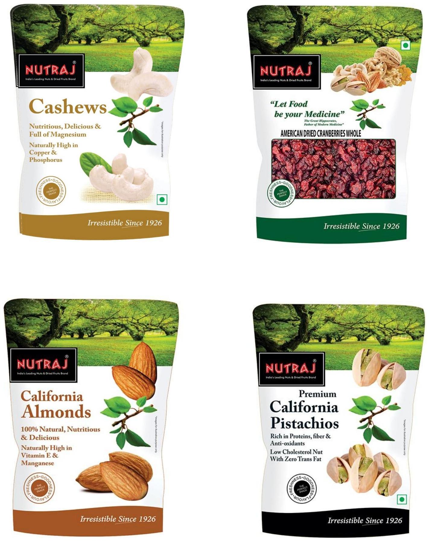 

Nutraj Mixed Dry Fruit Combo (Almonds 250g Cashews 250g Pistachios 250g Cranberries 200g) (Pack of 4)