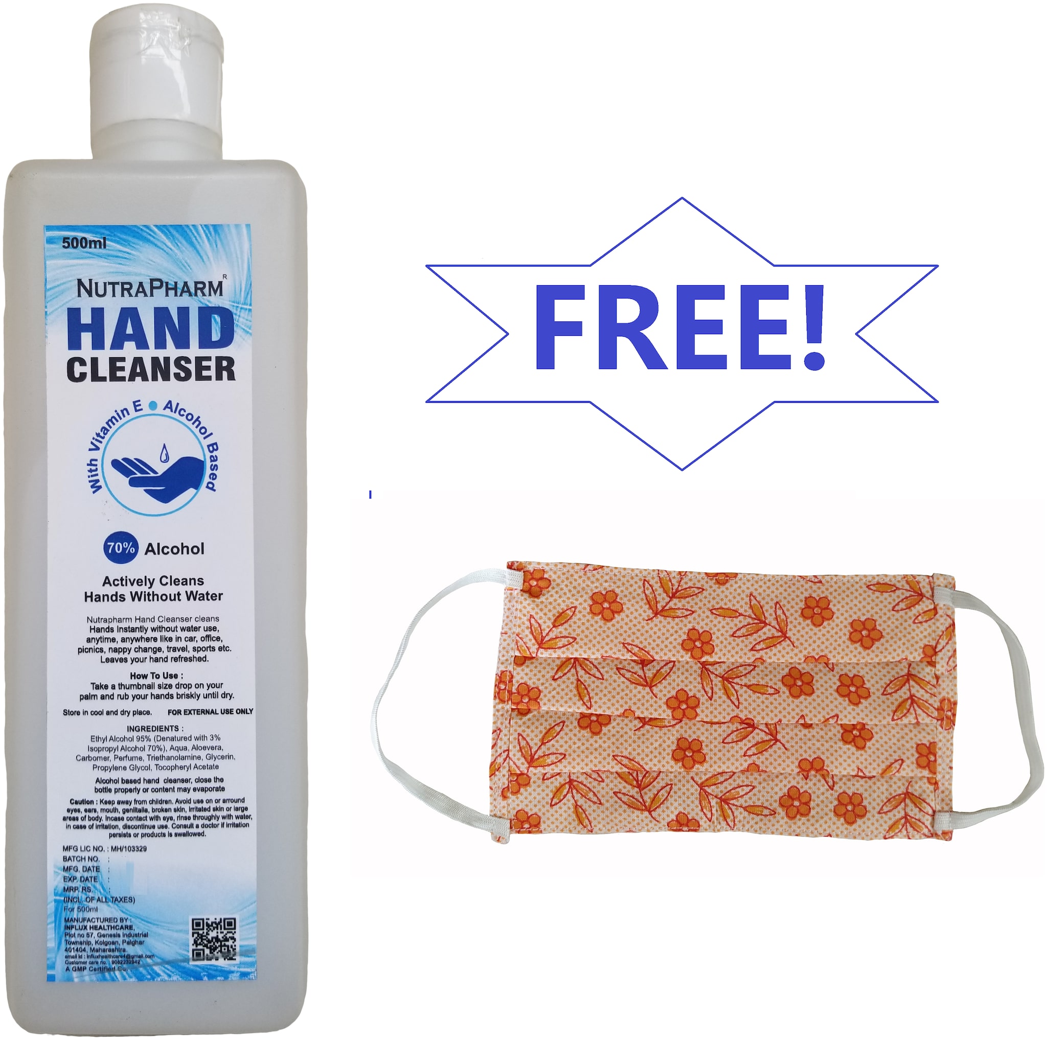 

Nutrapharm 70 Alcohol Aloe Instant Hand Sanitizer 500ml Free Baby mask