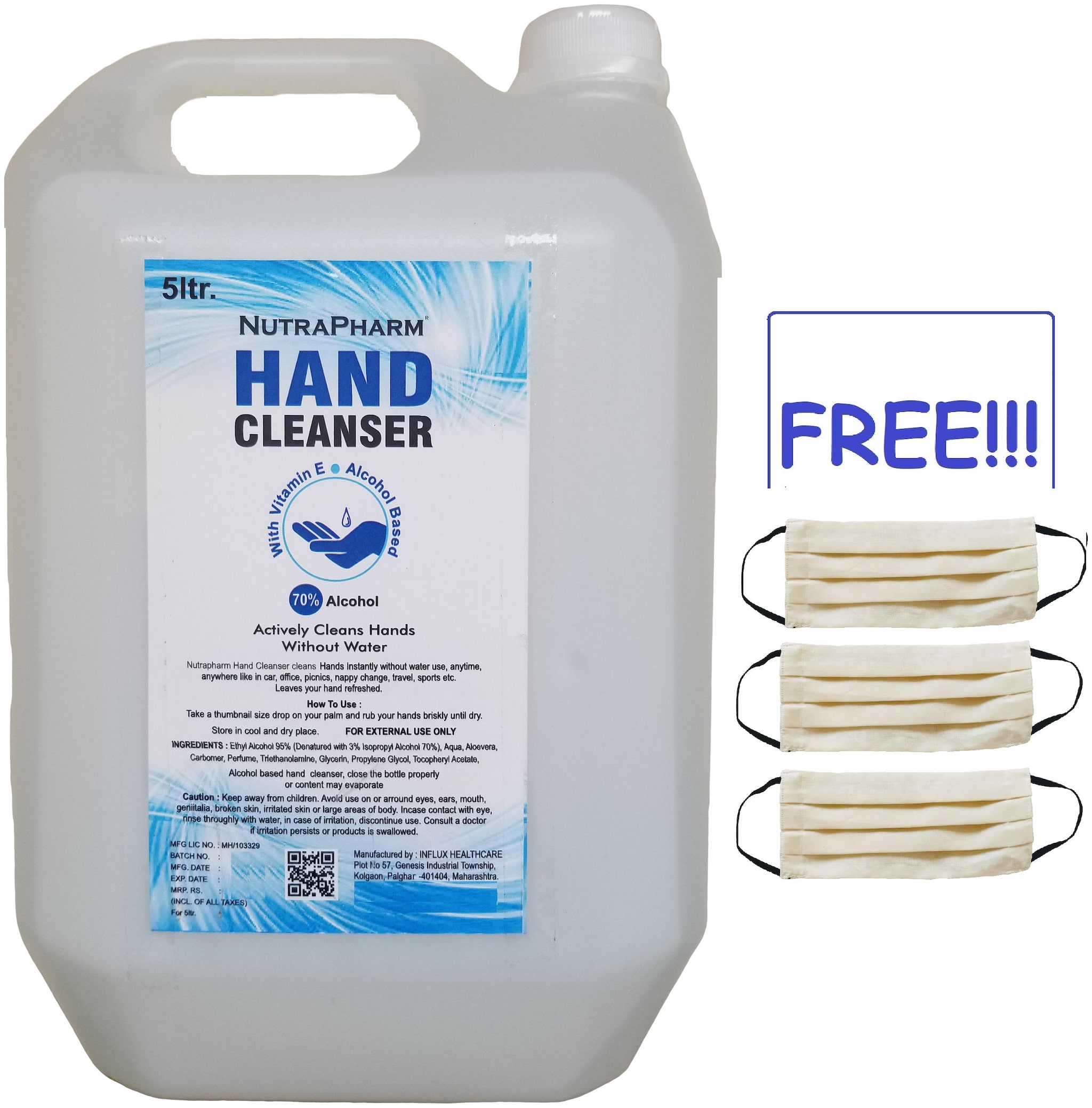 

Nutrapharm 70 Alcohol Fda Approved Instant Hand Cleanser 5 L And Free 3 pcs Face Mask ( Pack Of 1 )