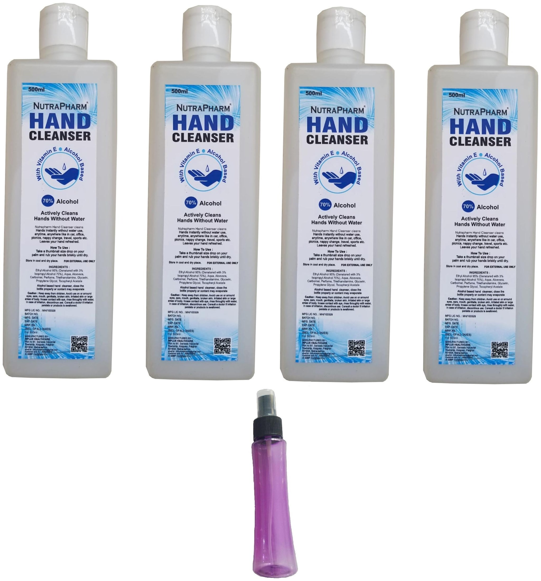 

Nutrapharm 70 Alcohol Instant Hand Cleanser 500 ml and Free 1 Spray Bottle (Pack of 4)