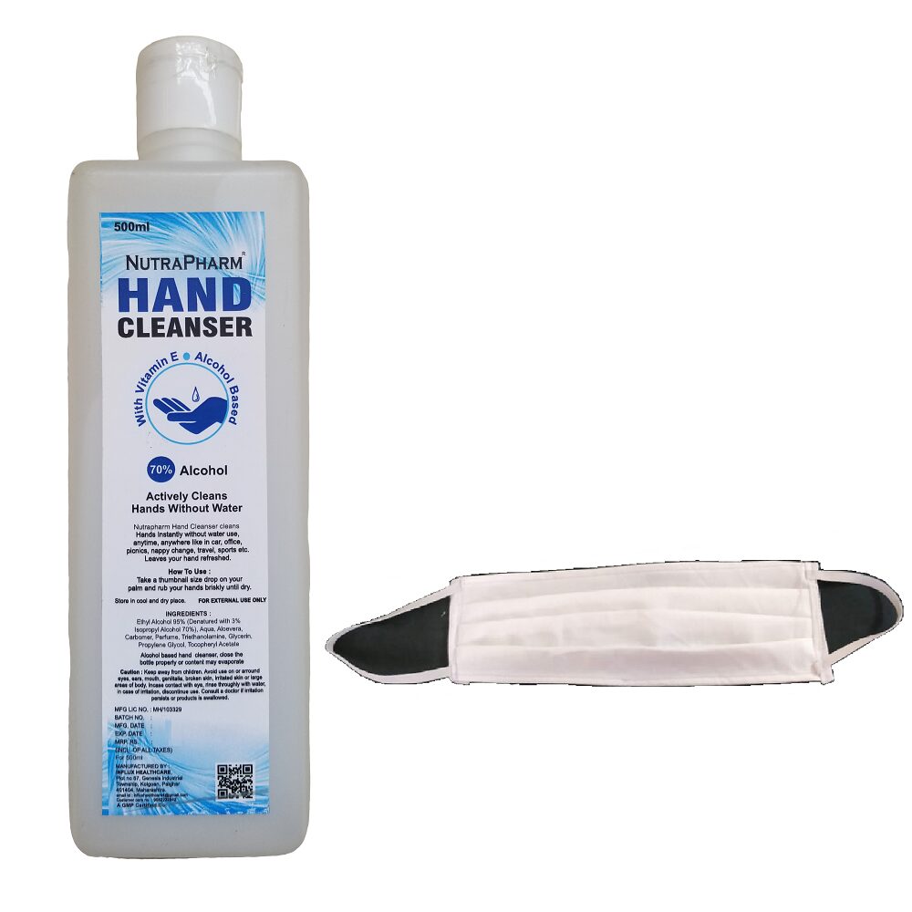 

Nutrapharm 70 Alcohol Instant Hand Cleanser 500 ml and Free White Cotton Mask