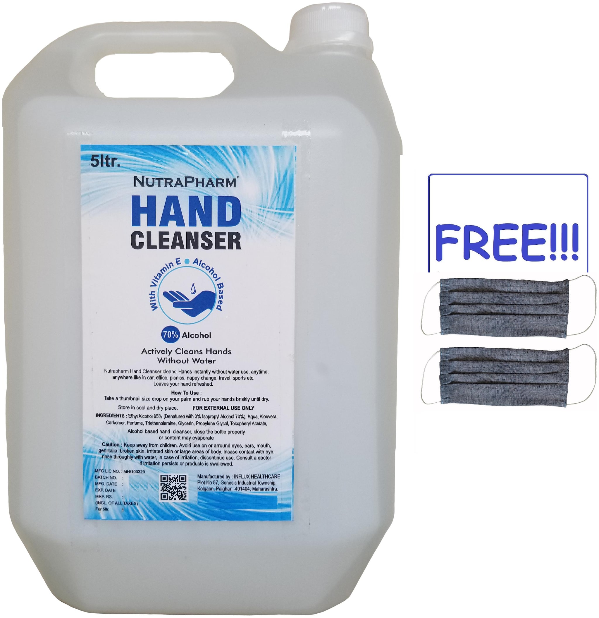 

Nutrapharm Fda Approved 70 Alcohol Sanitizer 5 L And Free 2 pcs Face Mask ( Pack Of 1 )