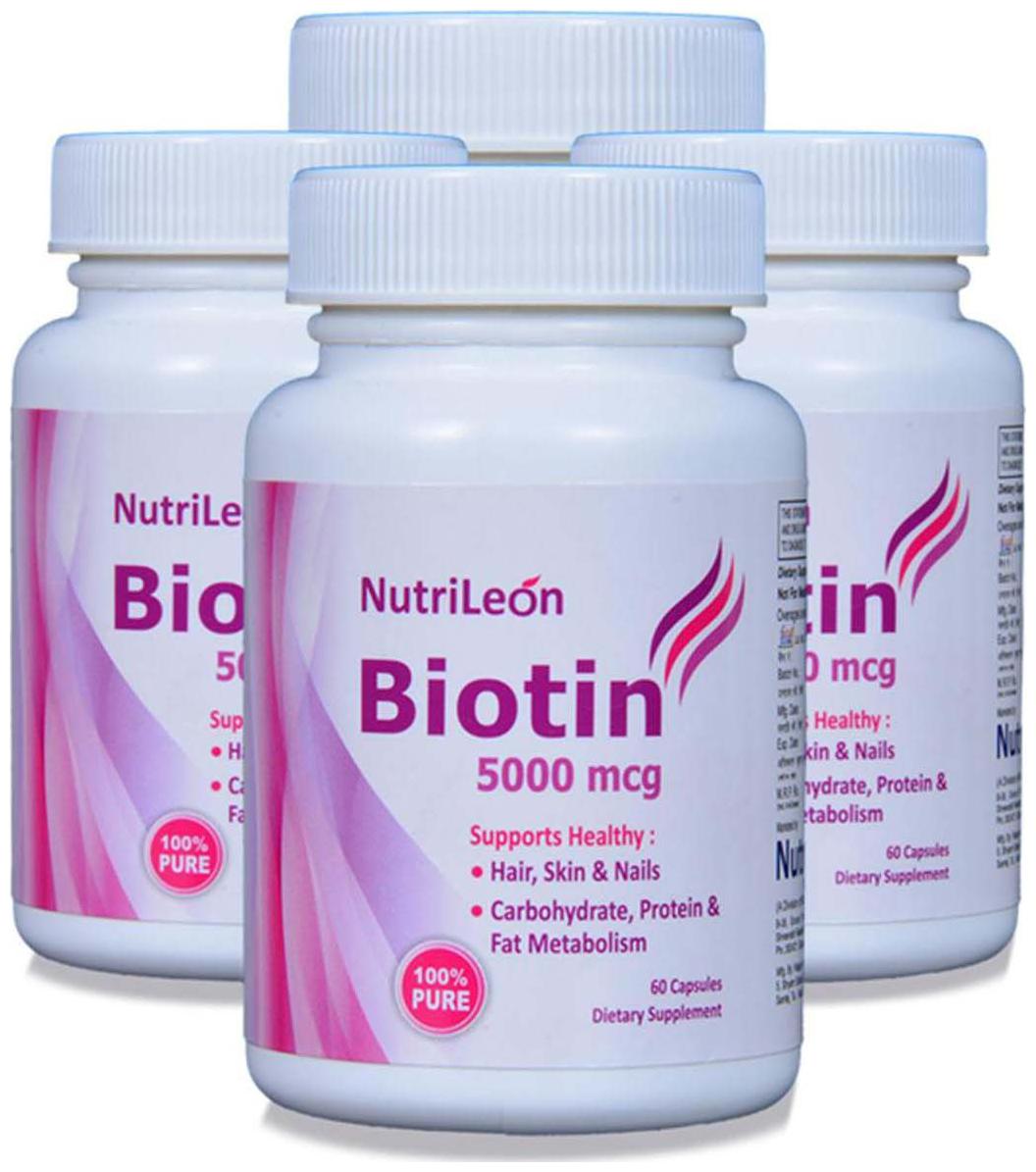 

NutriLeon Biotin for Hair Skin Nails 5000 mcg 60 Capsules (Pack of 4)