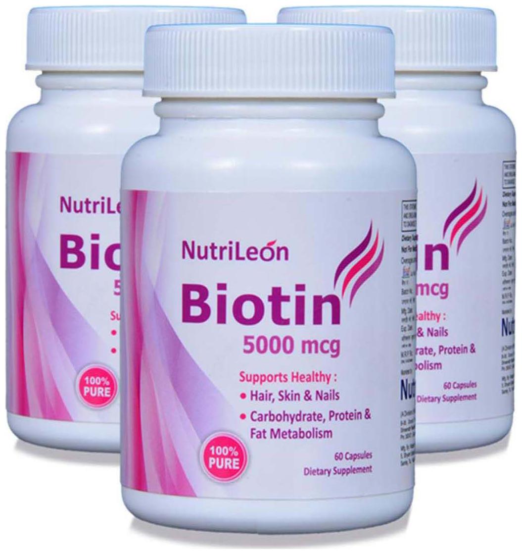 

NutriLeon Biotin for Hair Skin Nails 5000 mcg 60 Capsules (Pack of 3)