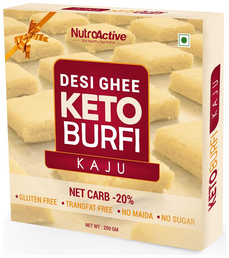 

NutroActive Desi Ghee Keto Kaju Barfi Sugar Fee Low Carb Sweets - 200g