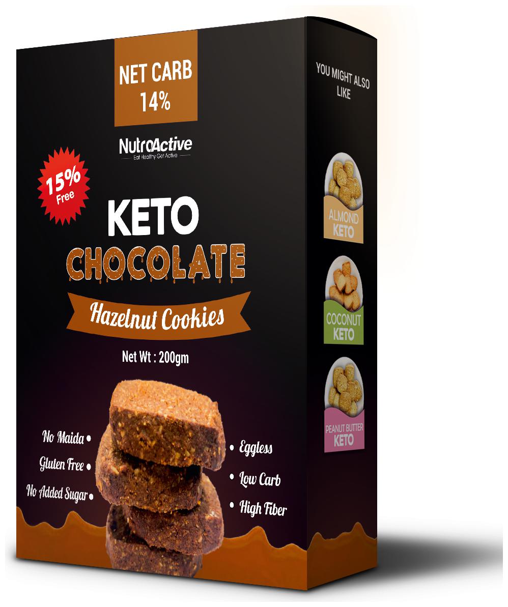 

NutroActive Keto Chocolate Hazelnut Cookies 0 5g Net Carb per Cookie Zero Sugar Gluten Free Snacks- 200g
