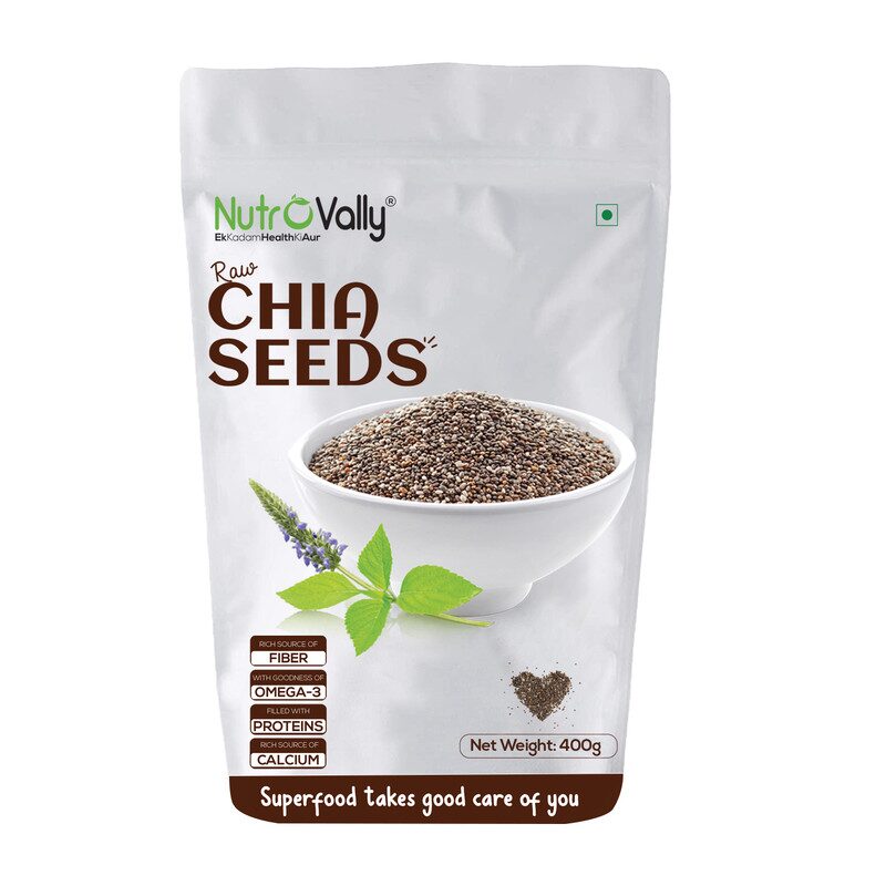 

NutroVally Raw Chia Seeds for weight loss with Omega-3 and Fiber 400g (Pack of 1)