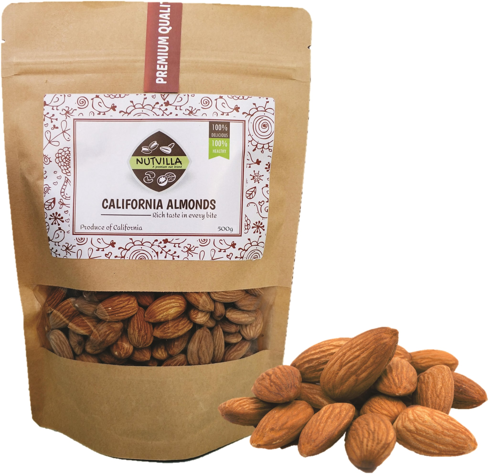 

Nutvilla California Almond Badam Large Size (500g) 100 Natural Premium Californian Healthy Almond