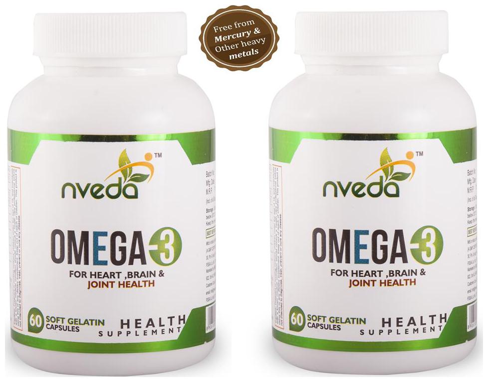

Nveda Omega 3 Supplements Pack of 2 (1000 mg Omega 3 with 180 mg EPA 120 mg DHA) (60 Softgels)