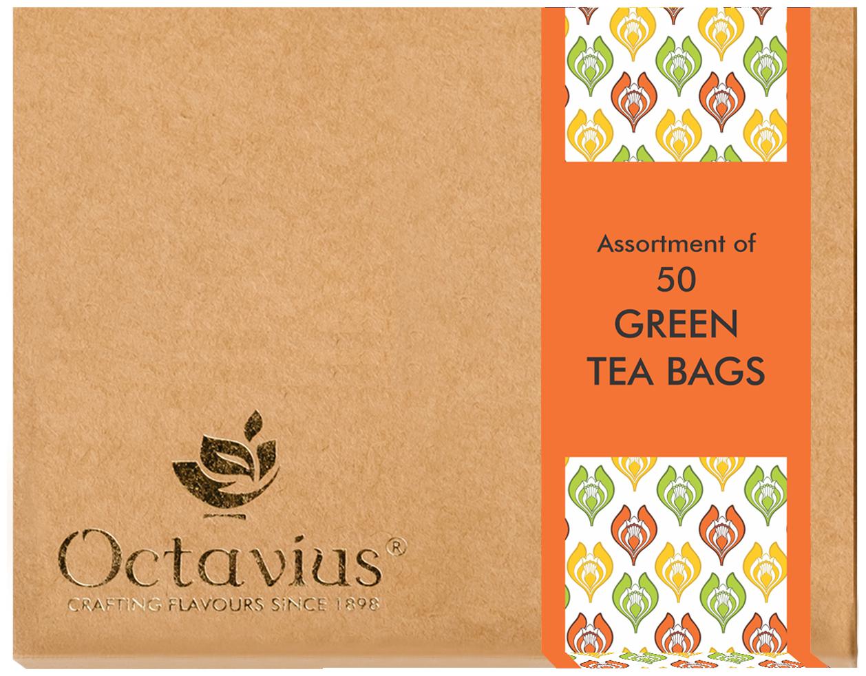 

Octavius 3 Assorted Green Tea Flavors in Kraft Paper Box - 50 Teabags (Pack of 1)