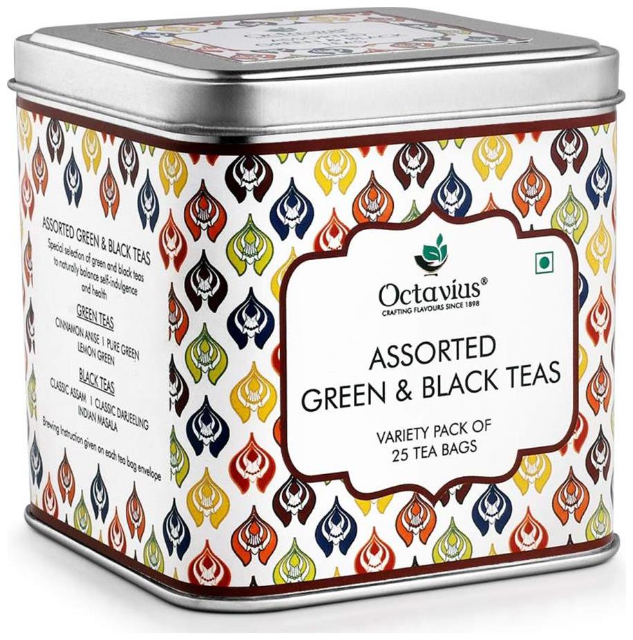 

Octavius Assorted Tea Flavors in Black Green Tea Bags in an Elegant Gift Box - 25 Tea Bags