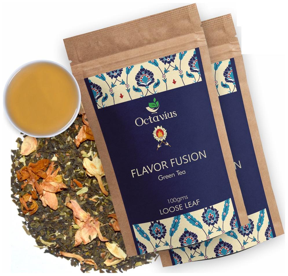 

Octavius Flavour Fusion Green Tea - 100 g - Low Caffeine Detox Tea (Pack of 2)