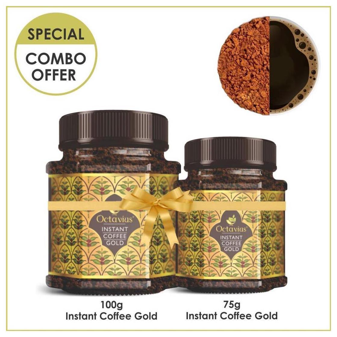 

Octavius Gold Instant Coffee - 100g 75g Combo Pure Granulated Coffee made from the finest Coffee beans of South India