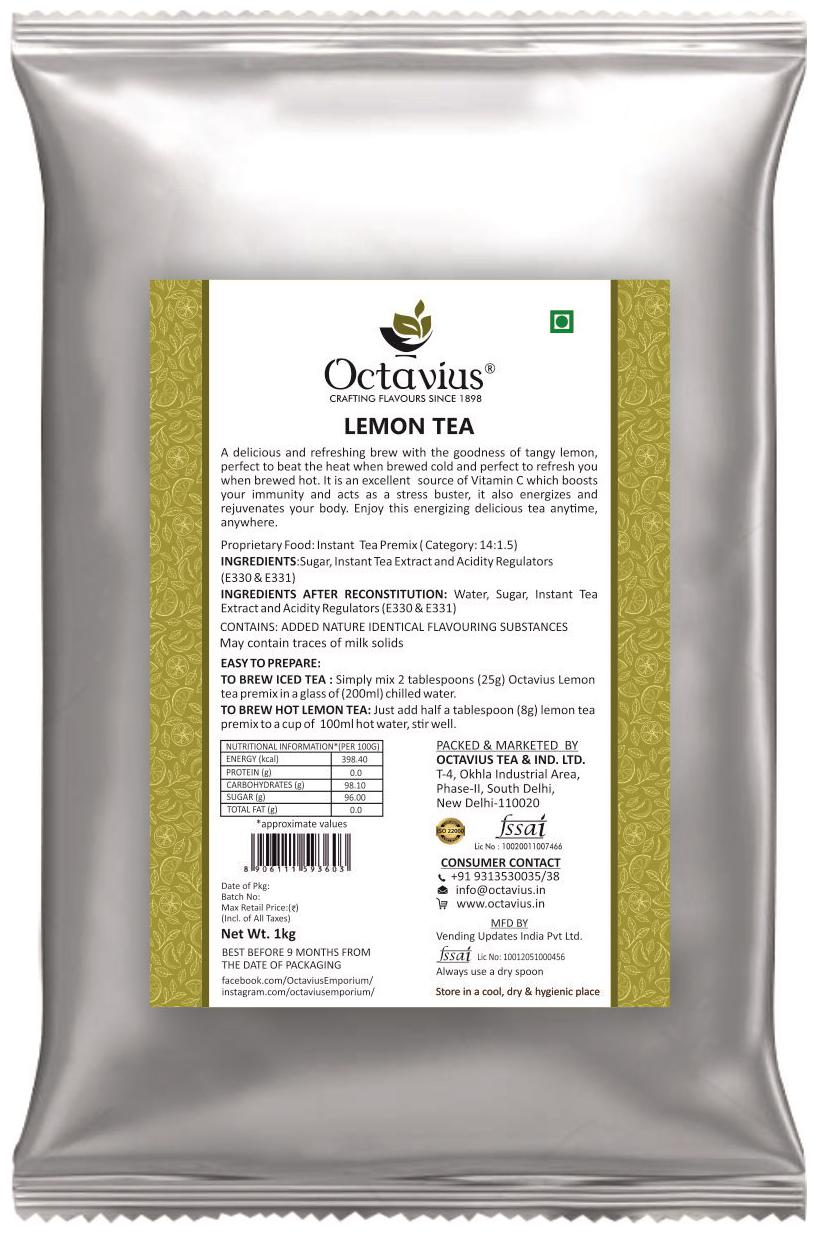 

Octavius Lemon Ready Ice Tea Vending Machine Pack - 1 Kg Pouch (Pack of 1)