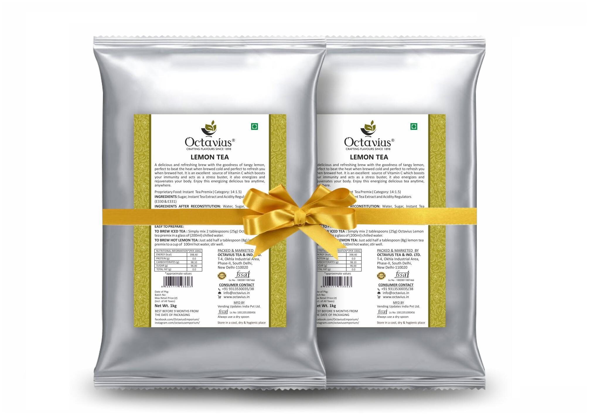 

Octavius Lemon Ready Ice Tea Vending Machine Pack - 1 Kg Pouch (Pack of 2)