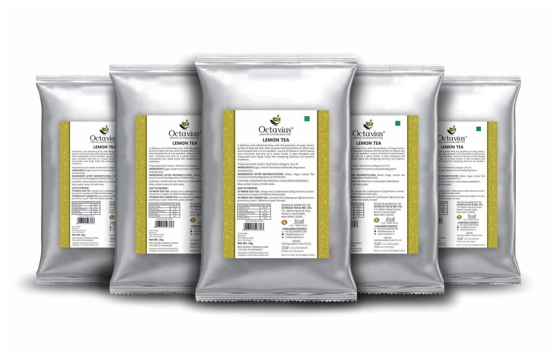 

Octavius Lemon Ready Ice Tea Vending Machine Pack - 1 Kg Pouch (Pack of 5)