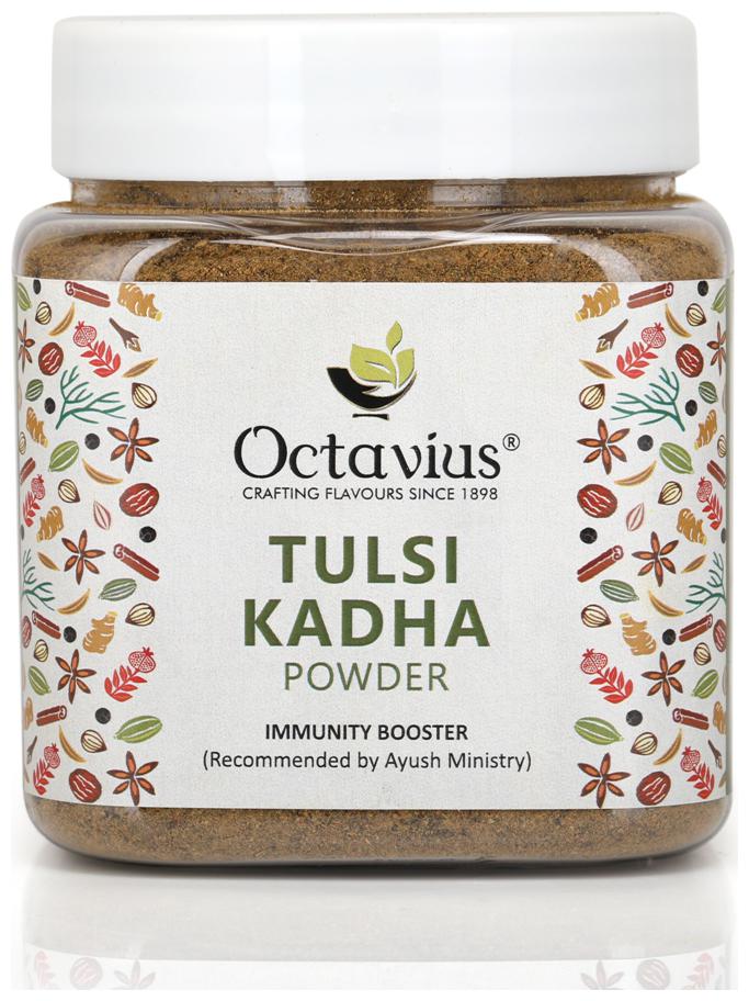 

Octavius Tulsi Kadha Powder Traditional Indian Decoction Ayurvedic Immunity Booster Best Remedy for Sore Throat Cold Cough Twice a Day 150 g (Pack of 1)