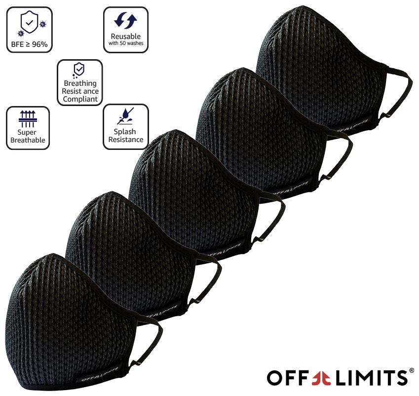 

Off Limits Zoom Shield 360 Soft Poly Fabric Face Mask Black Pack of 5