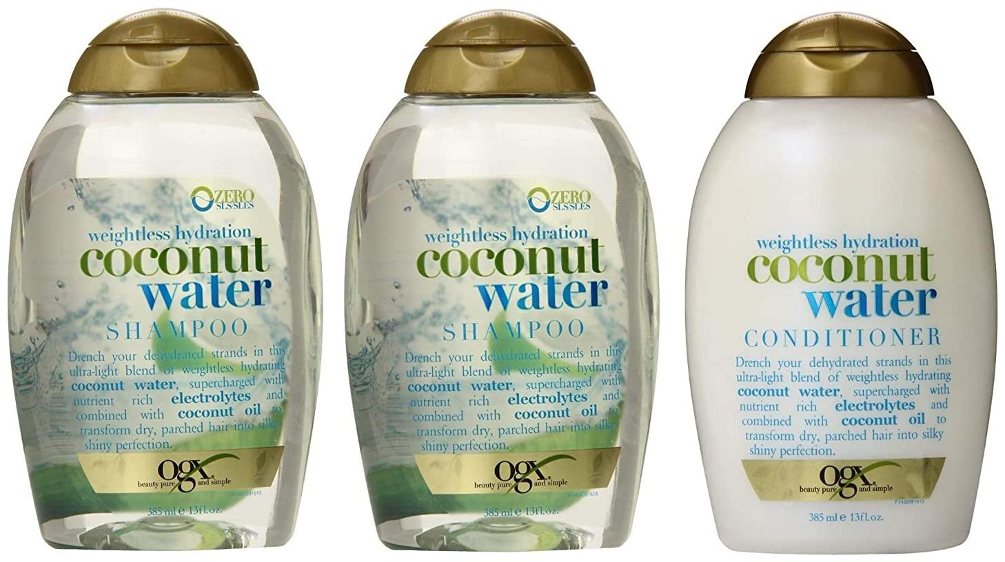 

OGX Weightless Hydration Coconut Water Hair Shampoo Conditioner Combo Paraben-Free Sulfate-Free (Pack Of 3)
