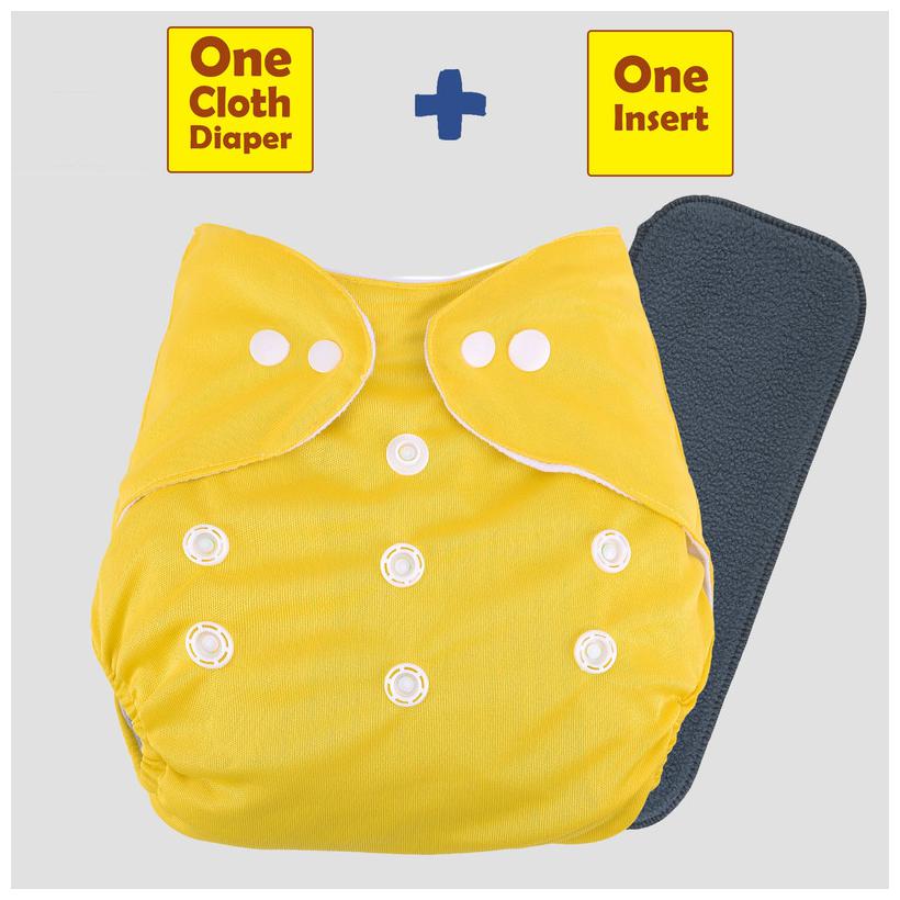 

ohwish Baby Pocket Cloth Diapers Reusable Cloth Diapers Washable Adjustable Cloth Diapers With Charcoal Insert (1 Yellow Diaper 1 Charcoal Insert)