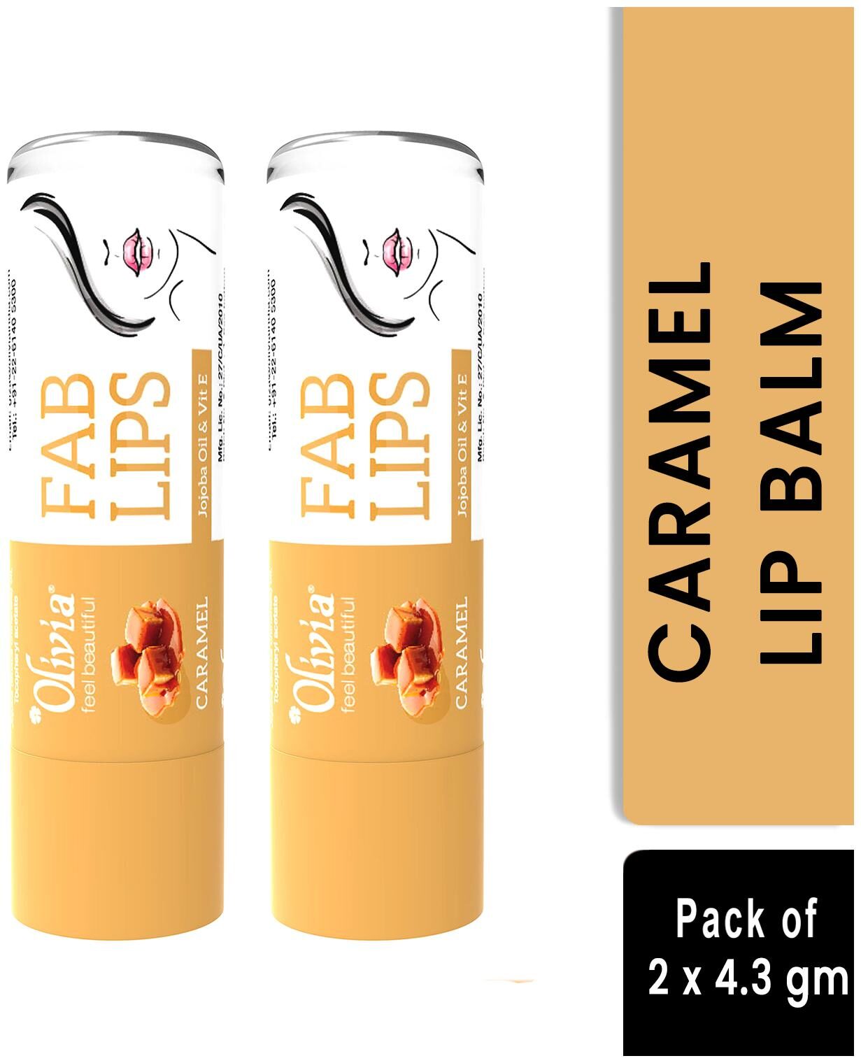 

Olivia Caramel Fab Lip Balm Jojoba Oil Vitamin-E for Lively Lips 4 3g - Pack of 2