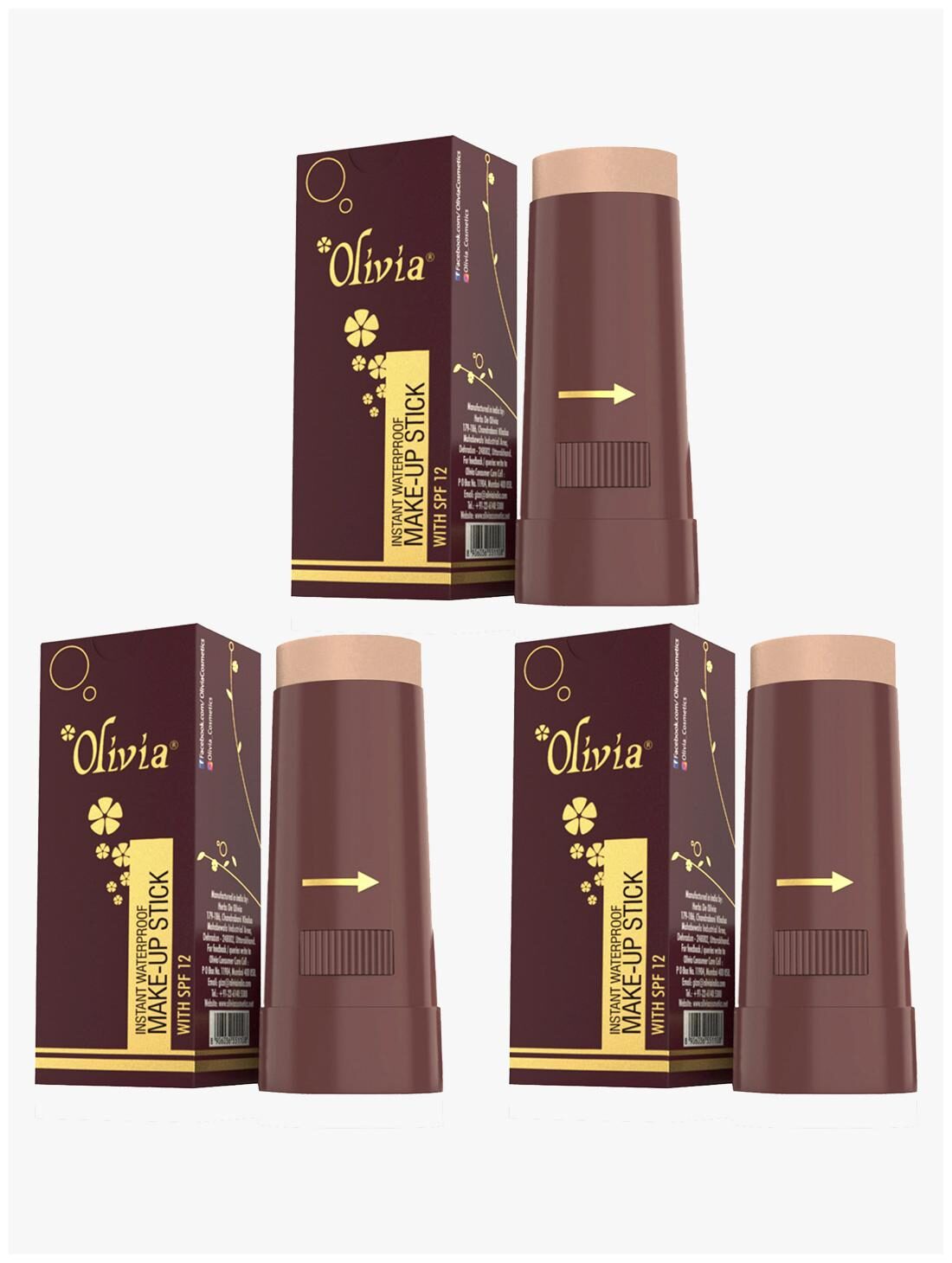 

Olivia Instant Waterproof Makeup Stick Concealer Touch Glow 15g Shade No 5 (SPF 12) - Pack of 3