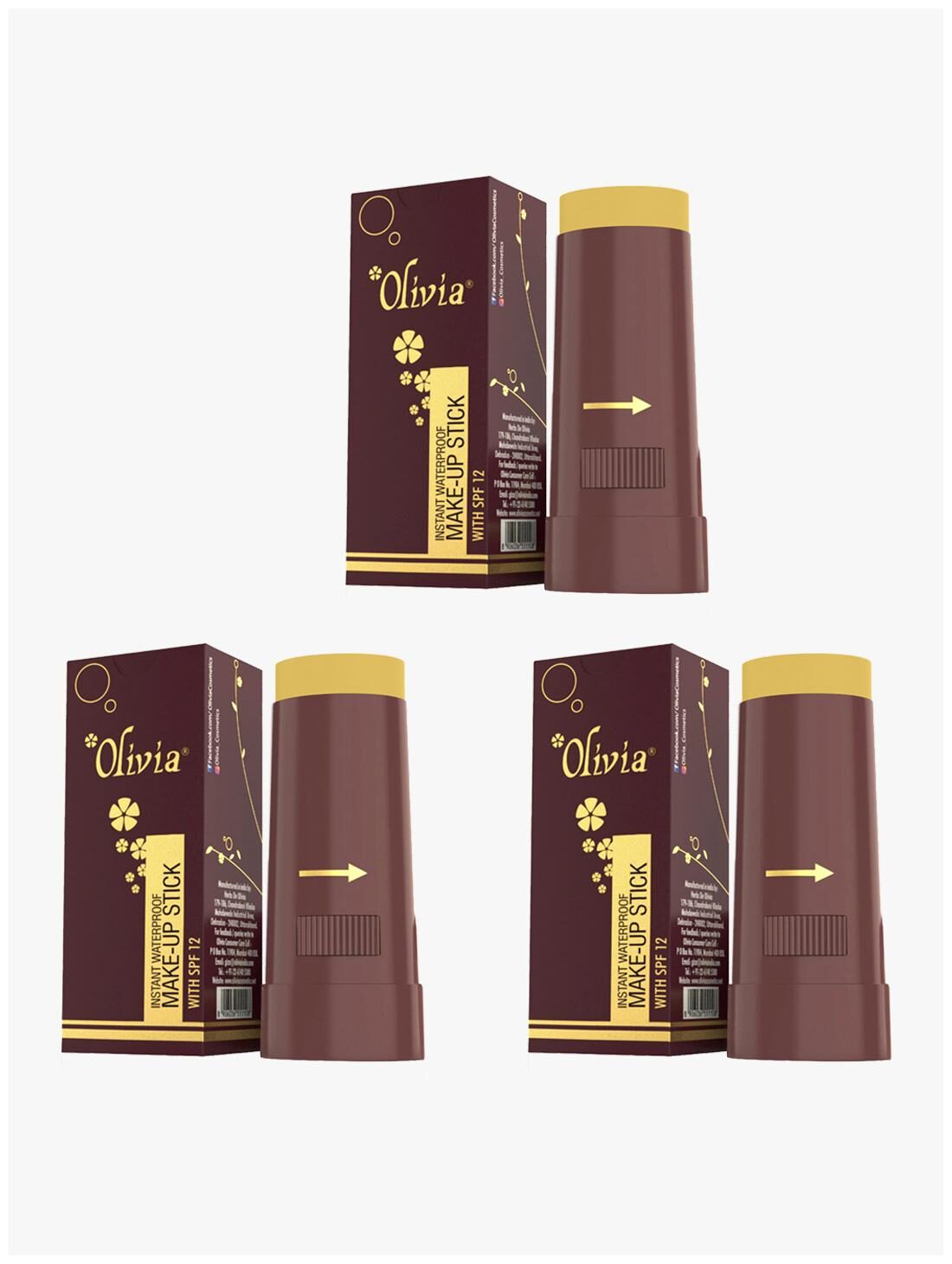 

Olivia Instant Waterproof Makeup Stick Concealer Linning Yellow 15g Shade No 07Y (SPF 12) - Pack of 3
