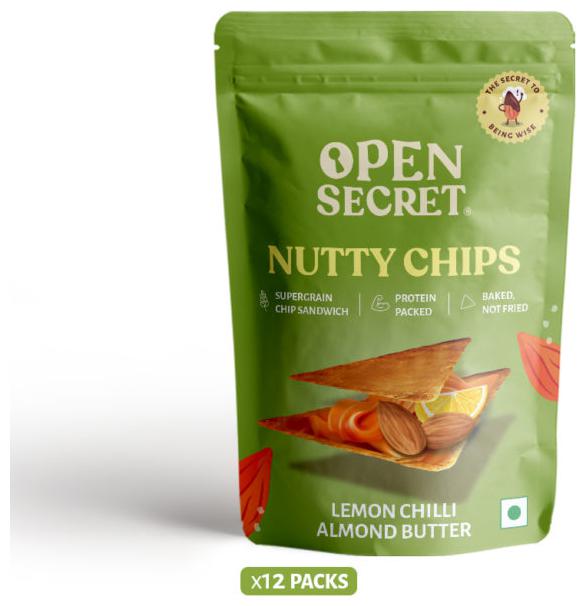 

Open Secret Nutty Chips Lemon Chilli Almond Butter with Supergrains 30g ( Pack of 12 )