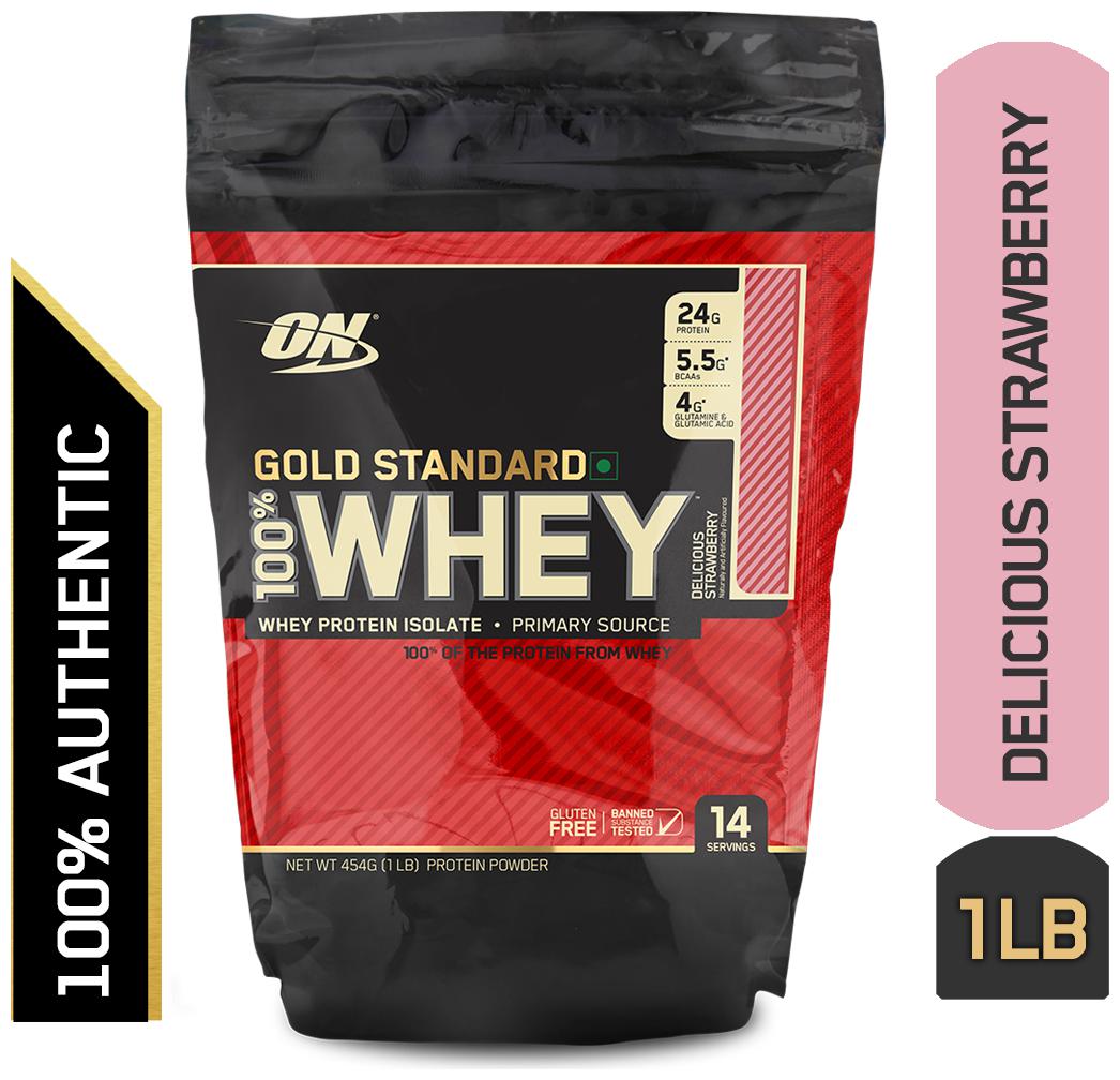 

Optimum Nutrition (On) Gold Standard 100 Whey Protein Powder - 0 45 kg (1 lb) (Delicious Strawberry)