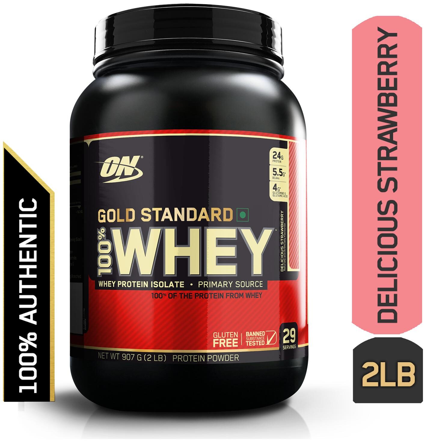 

Optimum Nutrition (On) Gold Standard 100 Whey Protein Powder - 0 90 kg (2 lb) (Delicious Strawberry)