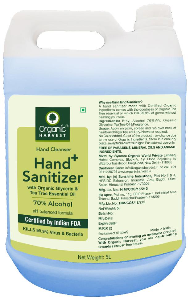 

Organic Harvest Instant Anti - Bacterial Liquid Hand Sanitizer Hand Cleanser with Organic Glycerin Tea Tree Essential Oil 70 Alcohol Kills 99 9 Virus Bacteria 5L