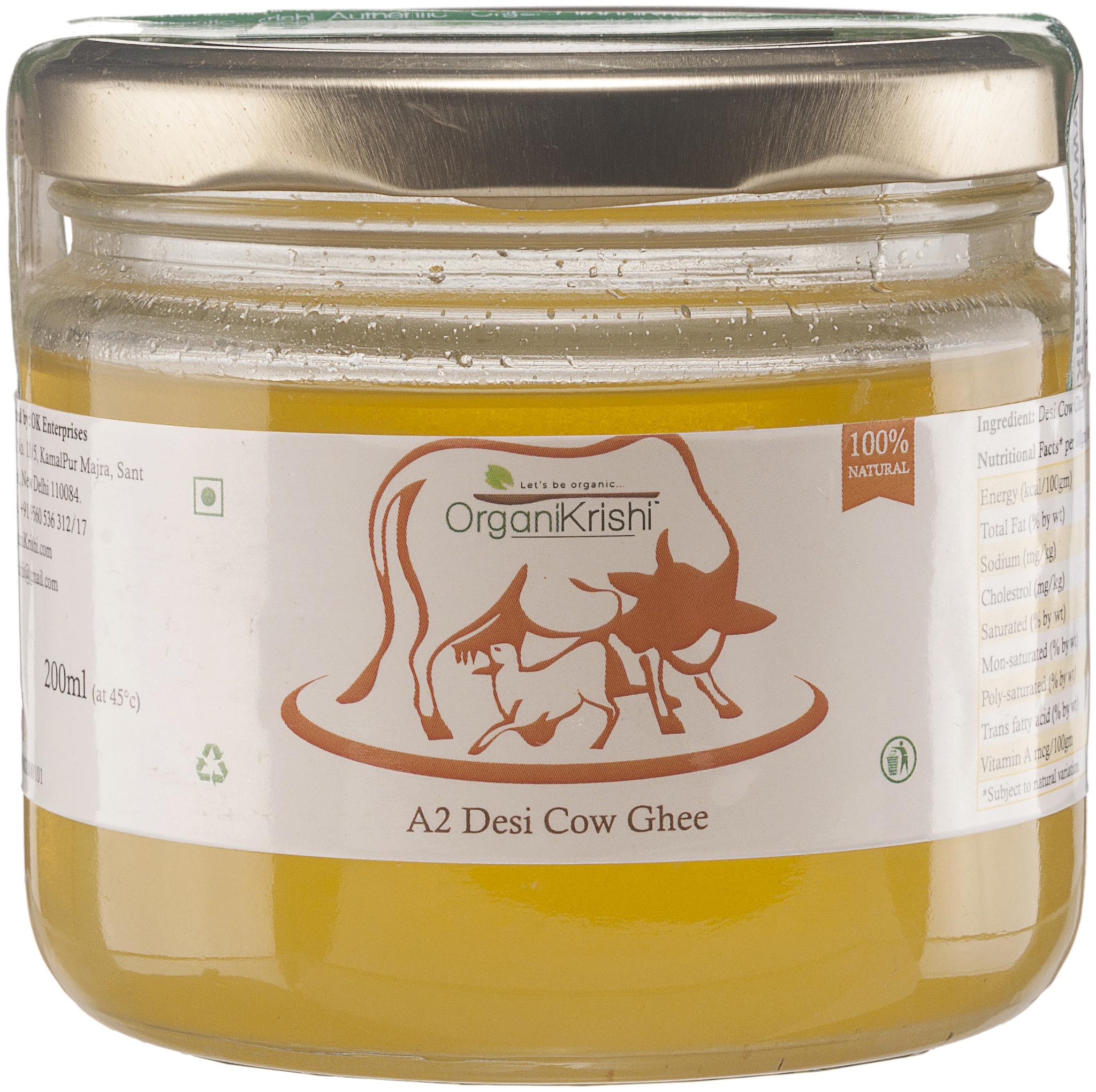

OrganiKrishi Premium Full Bilona A2 Desi Cow Ghee (100 Pure Ayurvedic Hand Churned for Hawan Pooja) 200 ml Pack of 1
