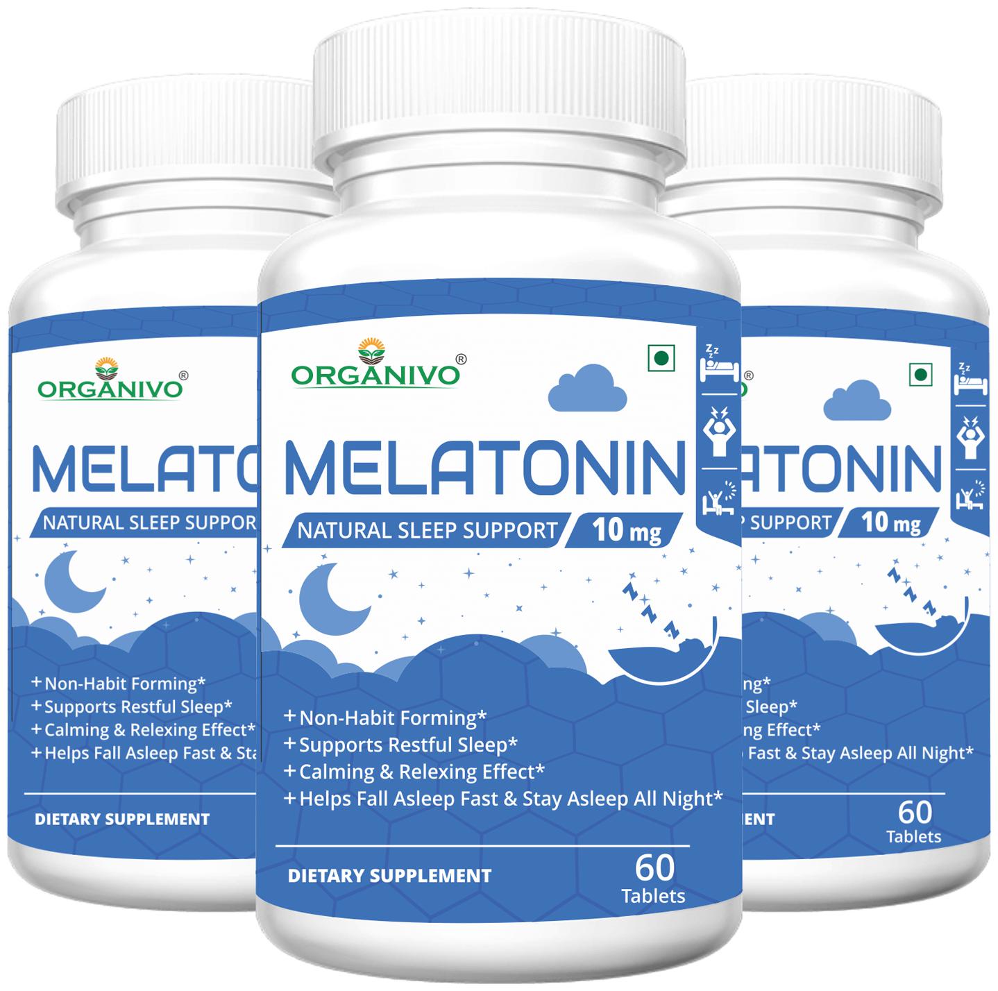

Organivo Melatonin with Valerian Root Extract Natural Advanced Non-Habit Forming Sleeping Support Supplement 60 Tablets (Pack of 3)
