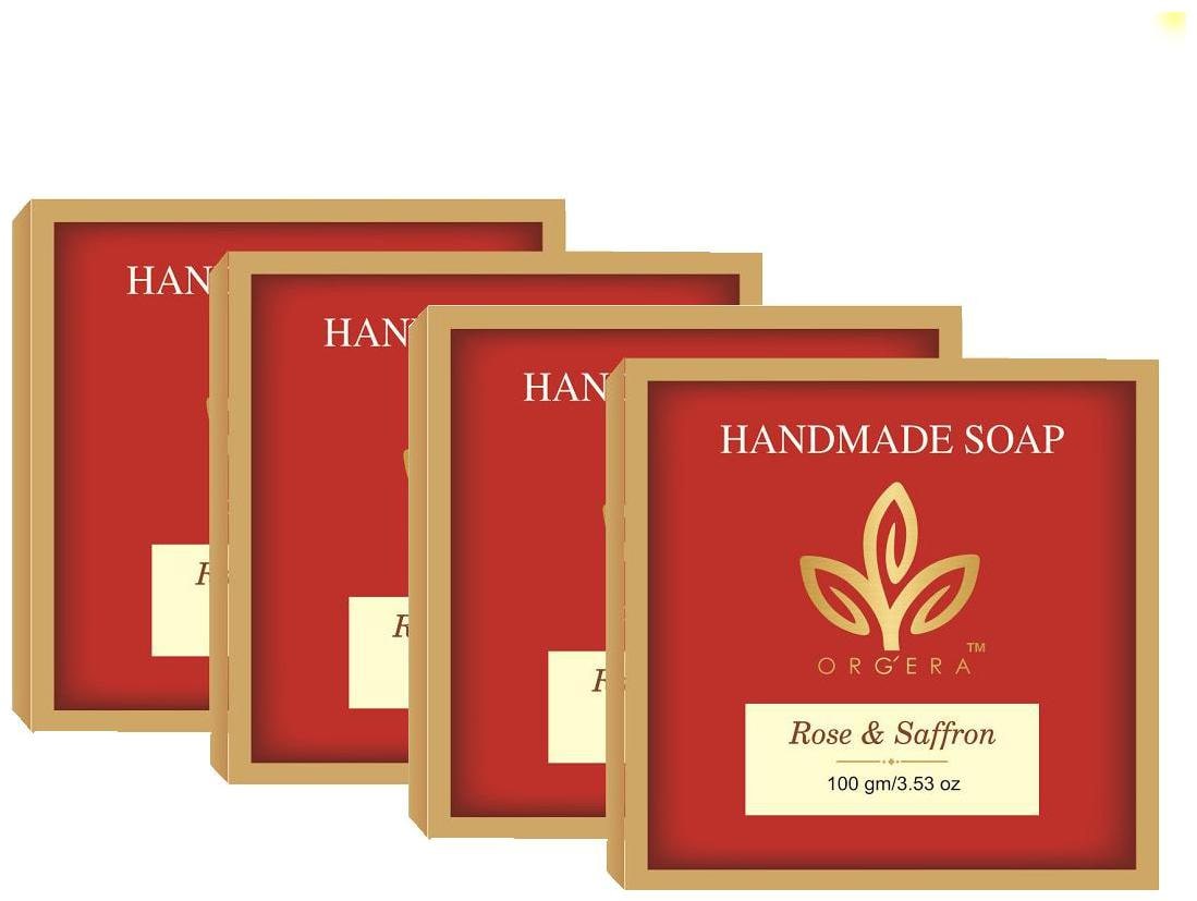 

ORGERA Handmade Glycerin Sugar Soap Rose and saffron 100 g (Pack of 4)