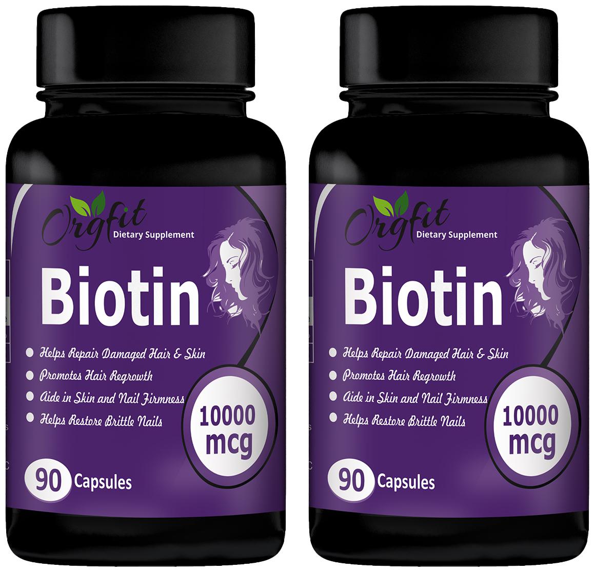 

Orgfit Biotin Extra Strength Vitamin B7 Supplement for Hair Strength Smooth Skin Healthy Nails 10000 mcg 90 Capsules (Pack of 2)