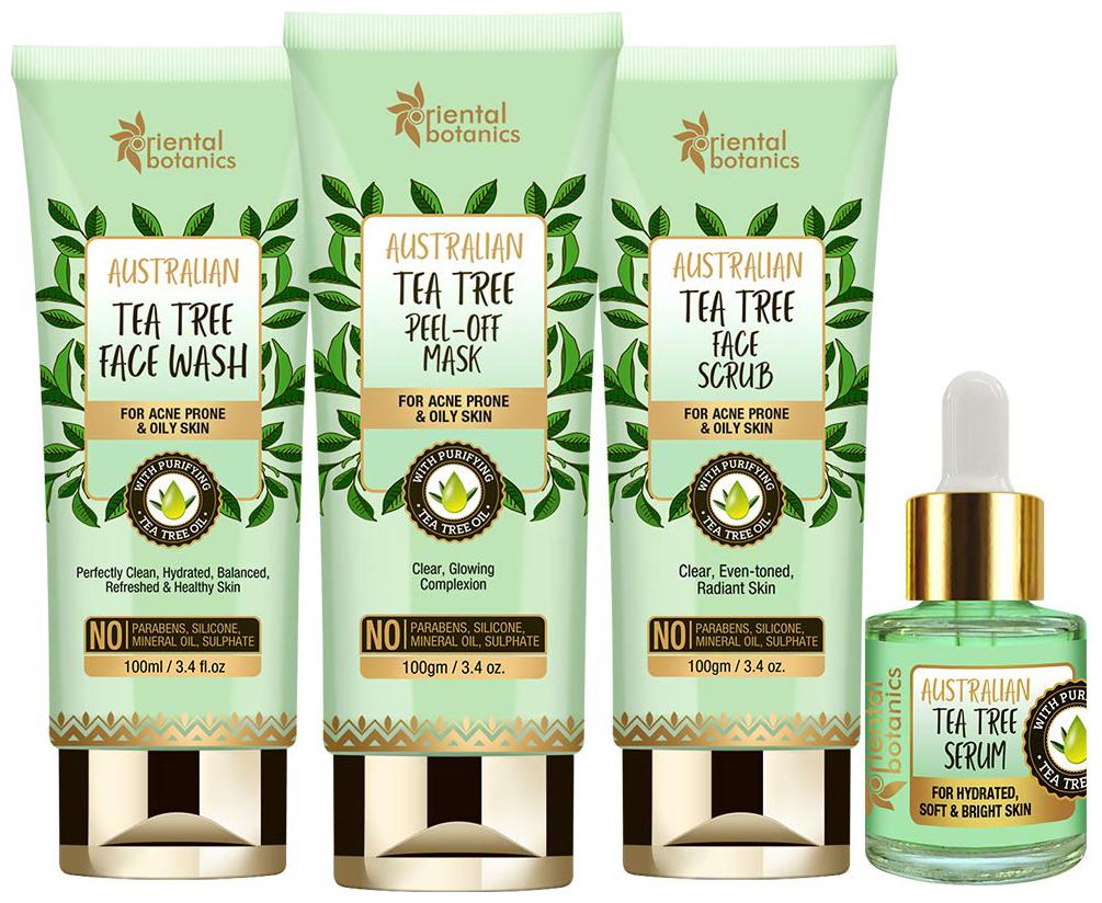 

Oriental Botanics Australian Tea Tree Radiant Glow Combo (Face Wash 100ml Scrub 100ml Peel Off Mask 100ml Serum 20ml)(Pack of 4)