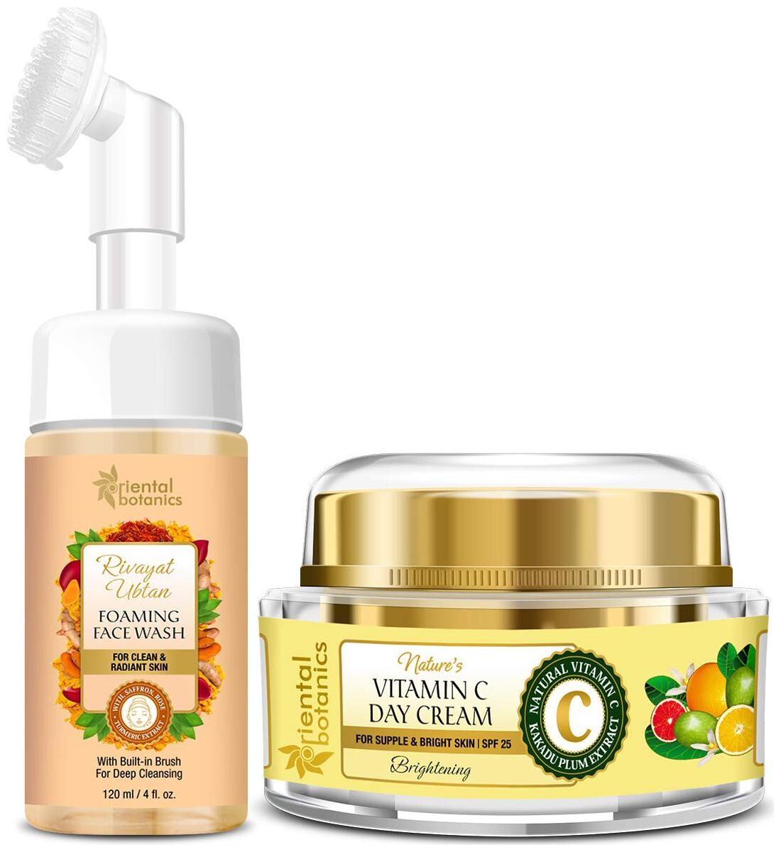 

Oriental Botanics Rivayat Ubtan Face Wash With Brush (120ml) Nature s Vitamin C Day Cream 50g (Pack of 2)