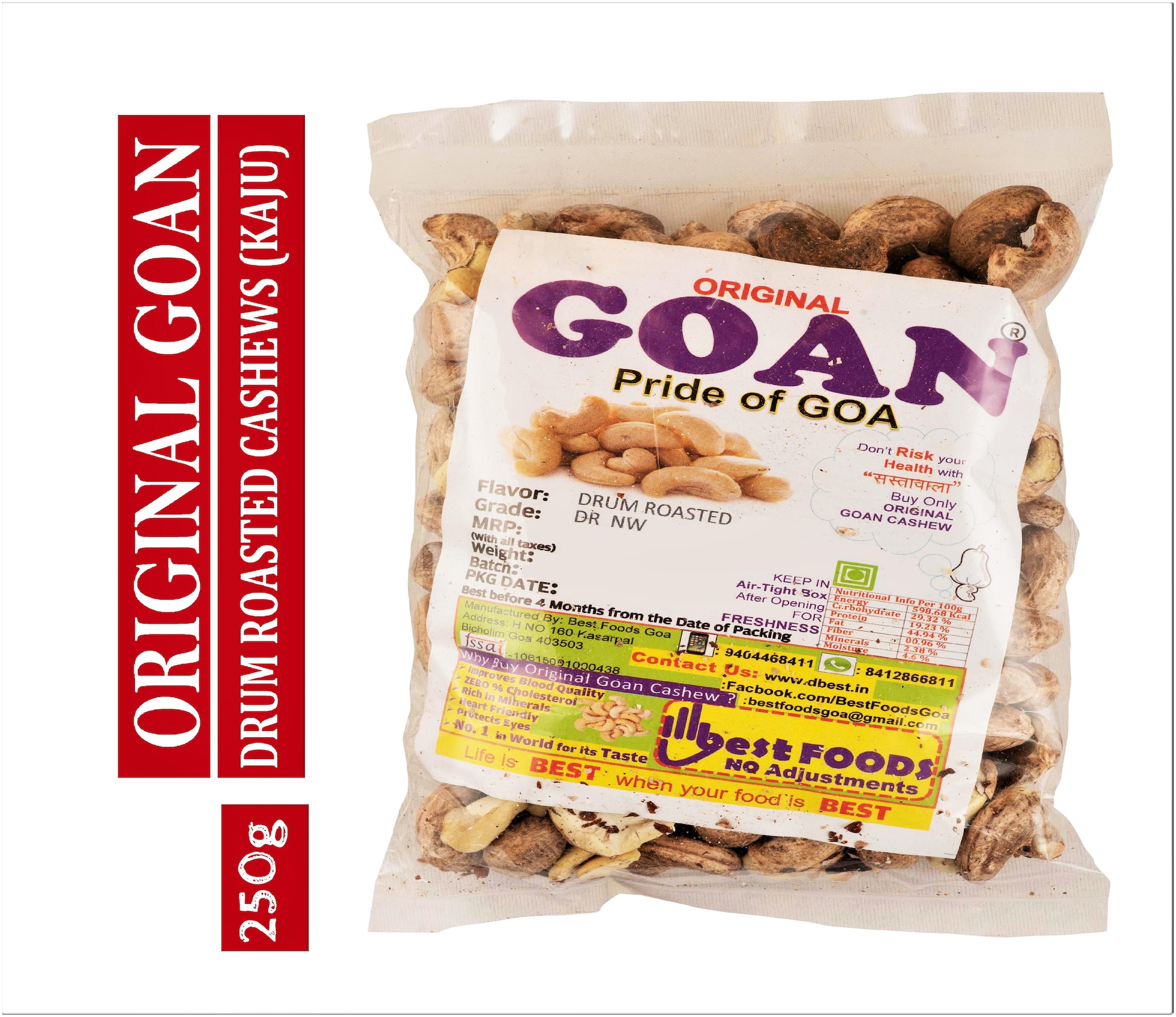 

Original Goan Drum Roasted Premium Cashews (SKIN) 250g Pack of 1