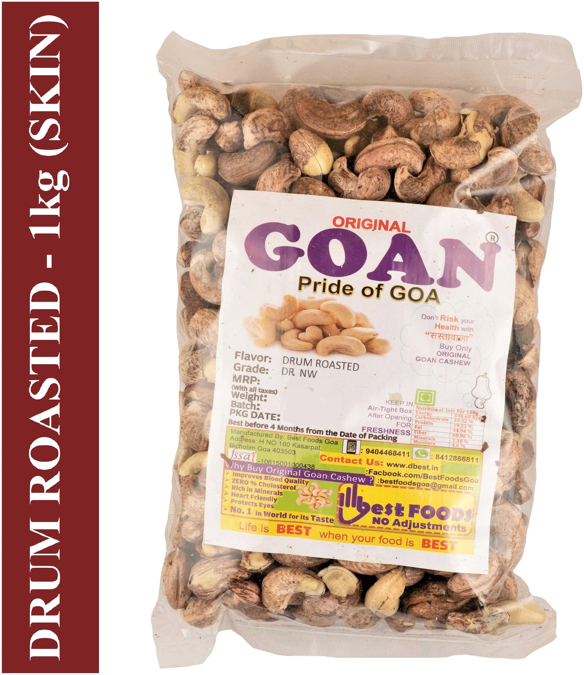 

Original Goan Drum Roasted Premium Cashews (SKIN) 1kg