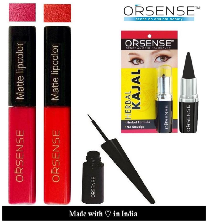 

ORSENSE LIQUID LIP COLOR 4 ml EYELINER (6ml) AND KAJAL CONE (2 5g) PACK OF 4