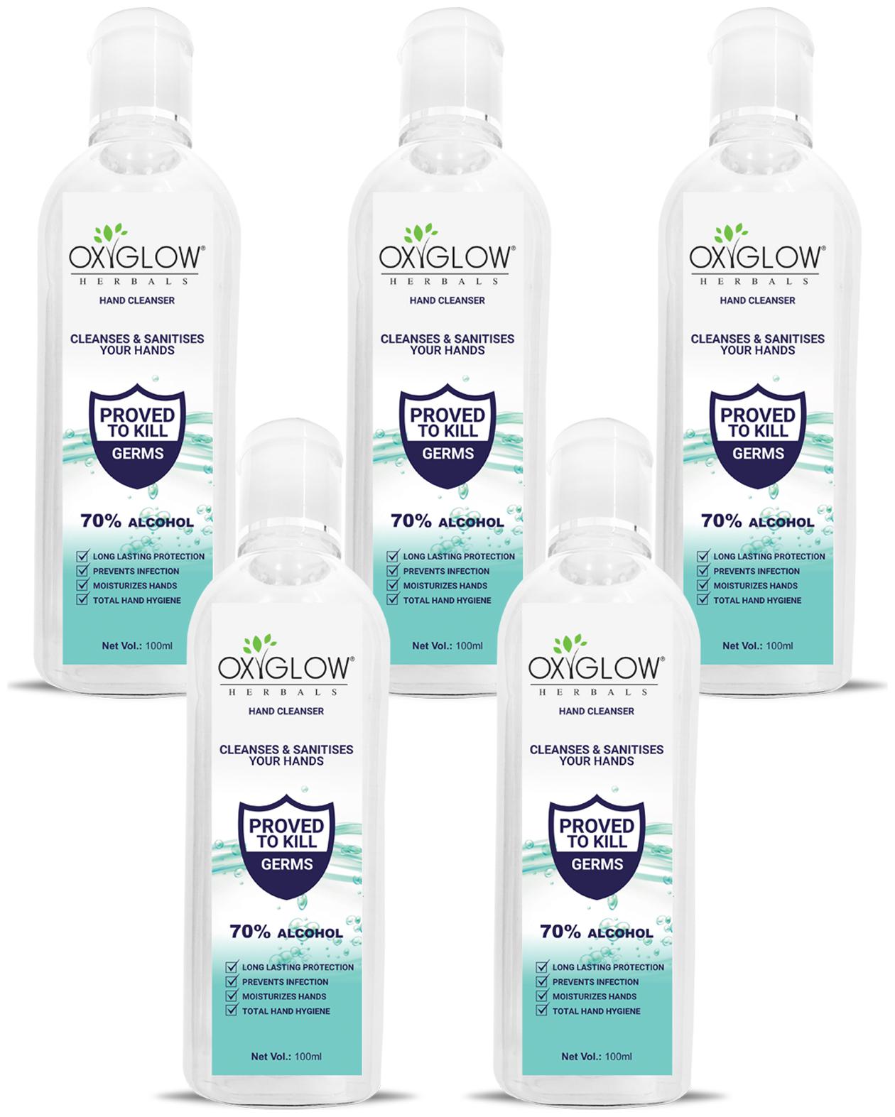 

Oxyglow Herbal Hand Sanitizer With 70 Alcohol 100ml (Pack of 5)