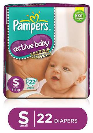 

Pampers Active Baby Diapers - Small (3-8 kg) (Pack of 22 pieces)