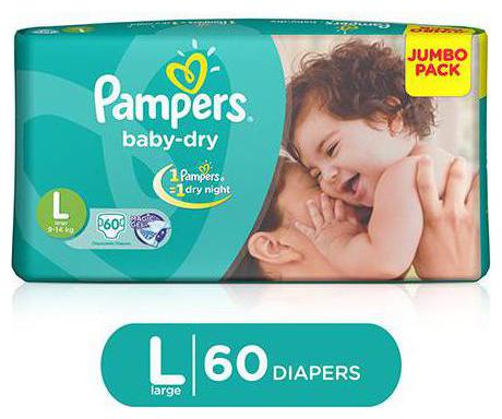 

Pampers Baby Dry Diapers - Large (9 - 14 kg) 60 pcs