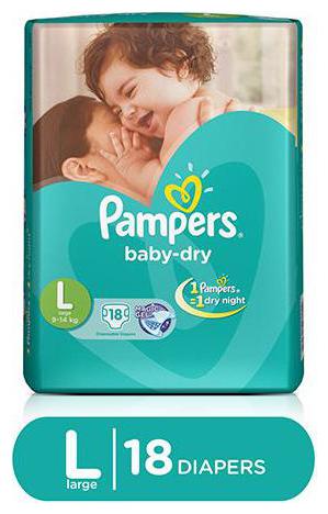 

Pampers Baby Dry Diapers - Large 18 pcs