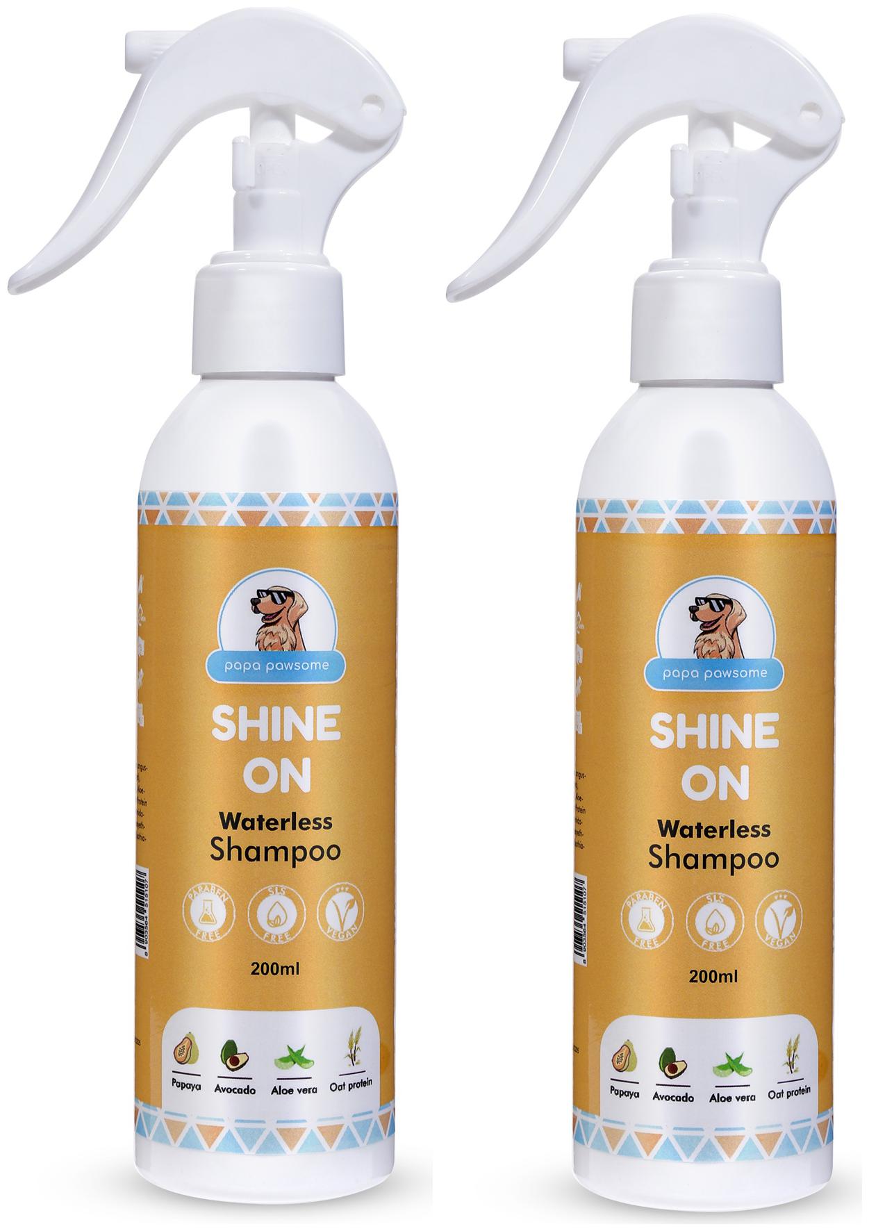 

Papa Pawsome - Shine On Dry Shampoo for Dogs Soft and Shiny Coat Waterless Bath - Ph Neutral Sulphate Free Natural Ingredients with No-Rinse Formulation Daily Use Body Spray - 200 ml Pack 2